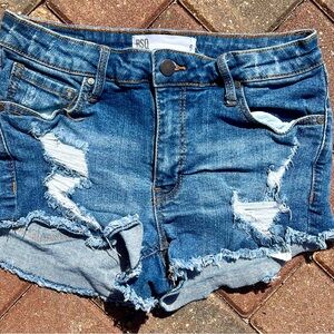 RSQ Blue Jean Shorts with Distressed Cut-Off Style